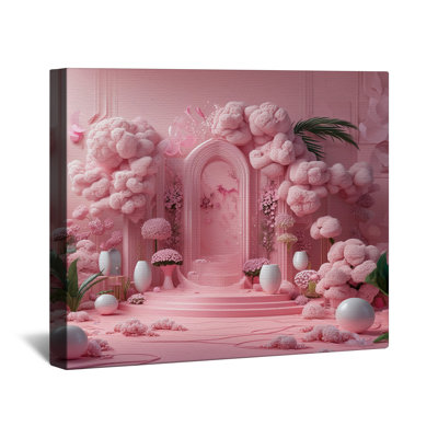 Toile tendue rose avec arcade florale