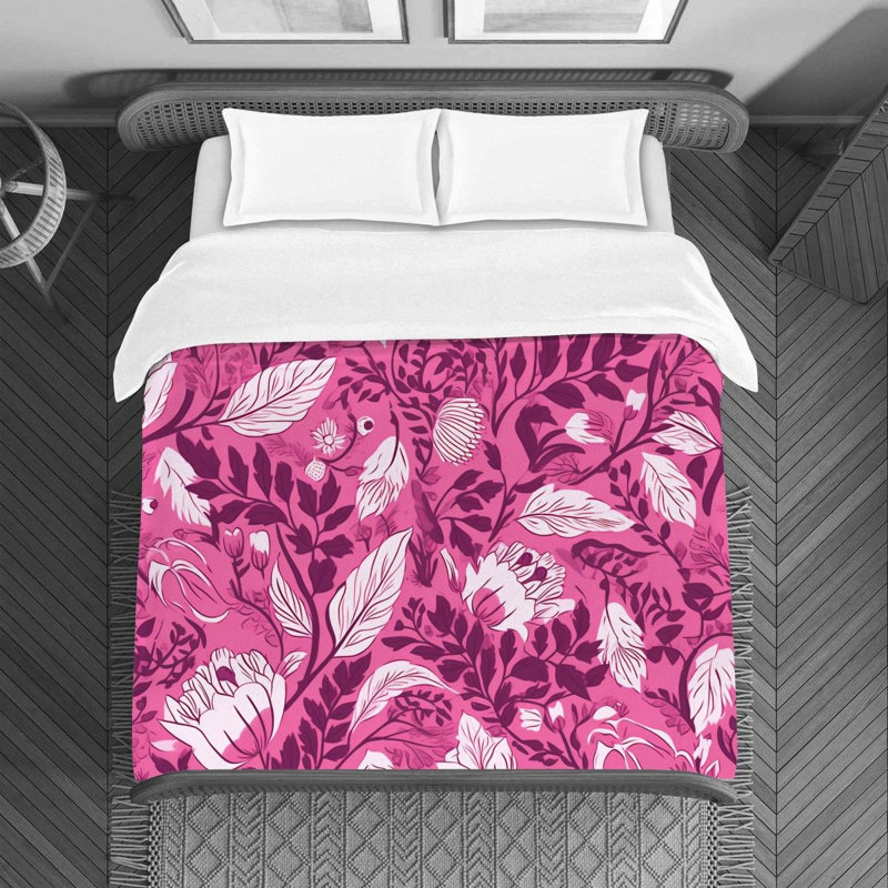 Machine Printed Duvet Cover, Queen Duvet Cover, Pink/White