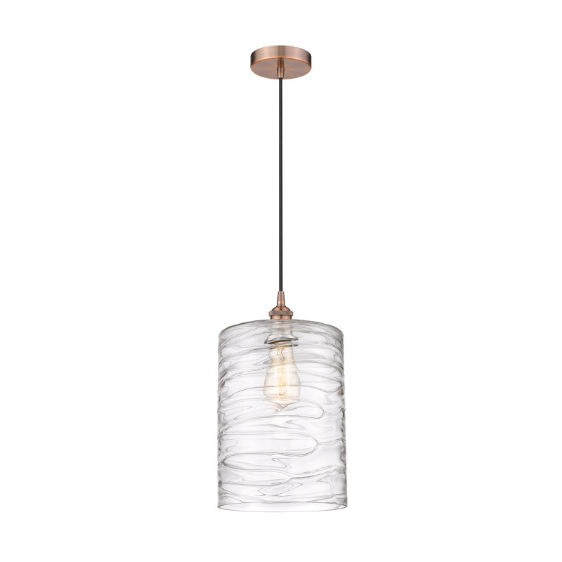 Karon 1 - Light Single Pendant, Antique Copper, Clear Deco Swirl