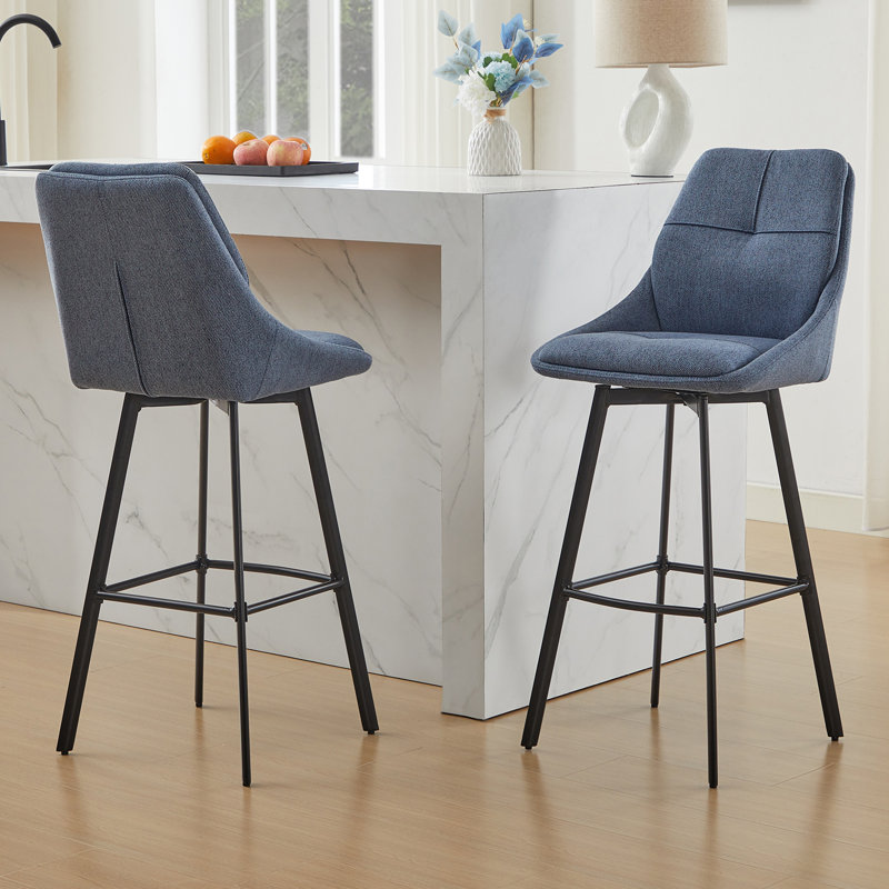 Avianah Swivel Upholstered Counter Stool with Metal Frame, Blue
