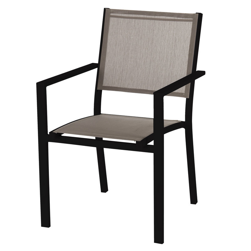 Zuckerman Stacking Patio Dining Armchair with Cushion, Graphite/Taupe