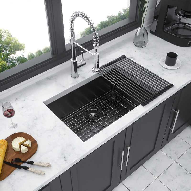 30" Drop-In Kitchen Sink With Pull-Down Faucet And Soap Dispenser - 30 X 22 Inch Single Bowl 16 Gauge Stainless Steel Topmount Kitchen Sink Basin