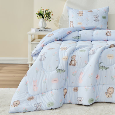 Toddler Kids Comforter Set – 2 Pcs All-Season Bedding with Skin-Friendly Lightweight Quilt & Pillowcase					