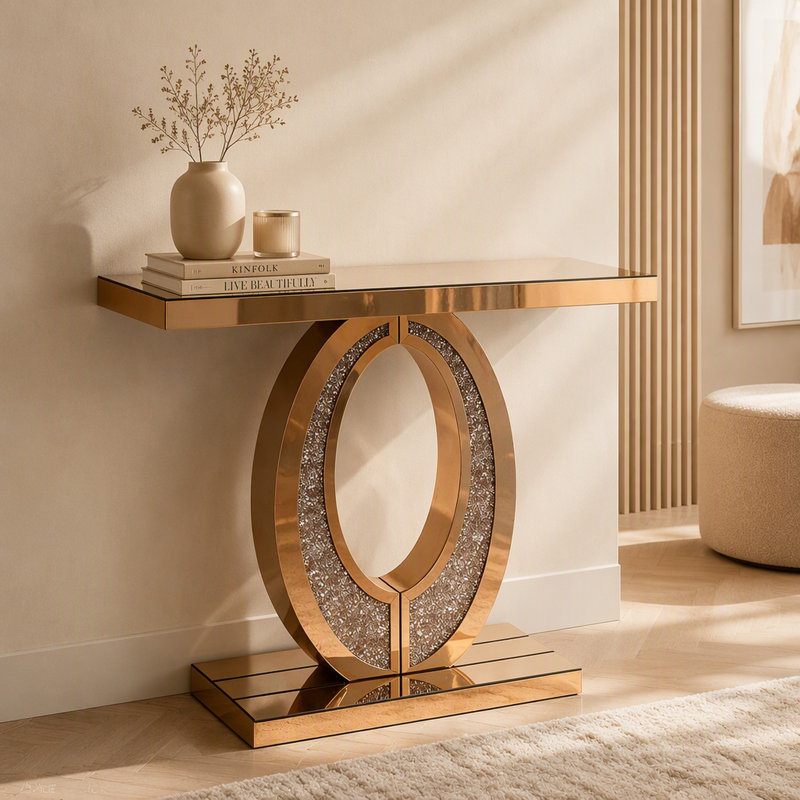 Table d'appoint artisanale en miroir avec incrustation de diamant concassé