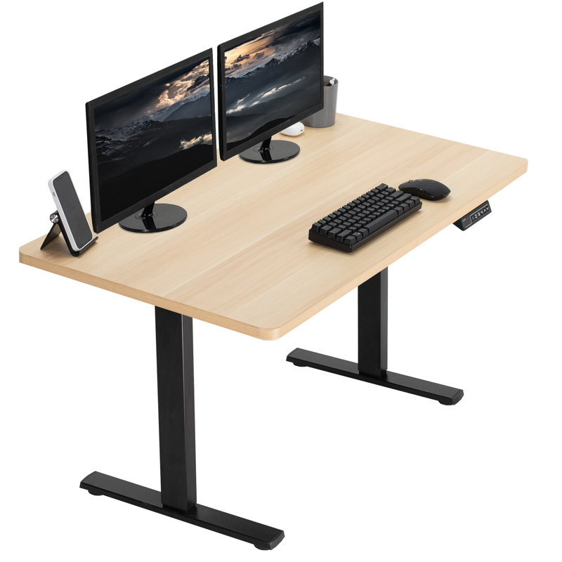 VIVO Single Motor Electric Desk with Push Button Memory Controller, 48.5" H x 43" W x 24" D, Light Wood/Black