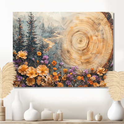 Fleurs sauvages sur une rivière en bois - Art mural pour salon