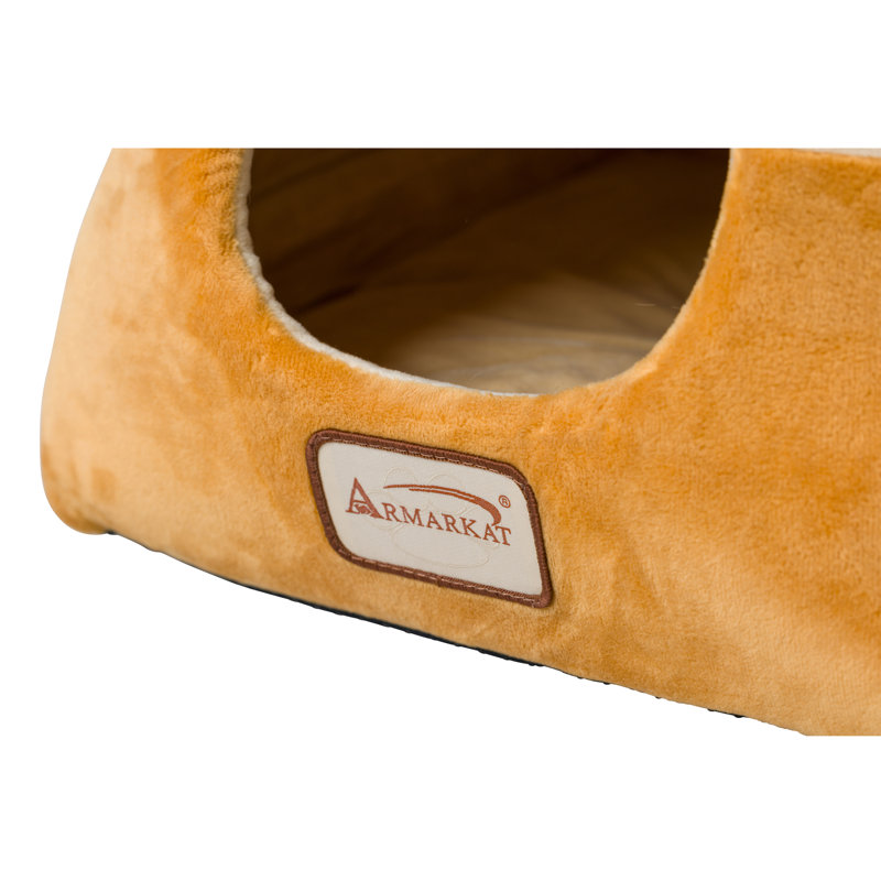 Small Velvet Brown and Beige Cat Bed with Fiberfill