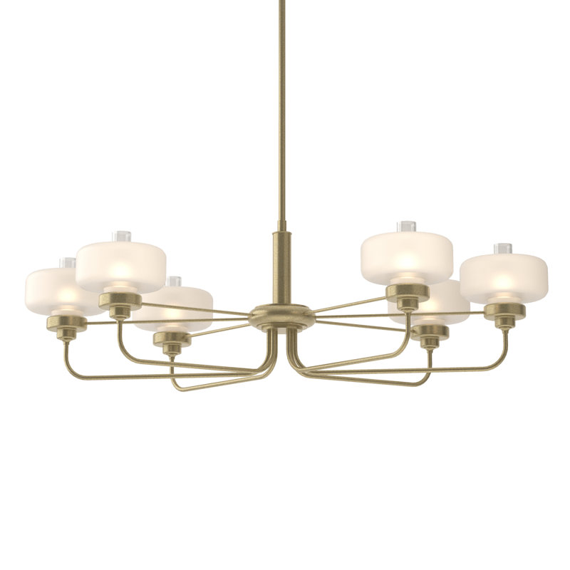 Nola 6 - Light Unique/Statement Classic/Traditional Chandelier, Frost Glass with Clear, Soft Gold, 18.3" - 60.3"