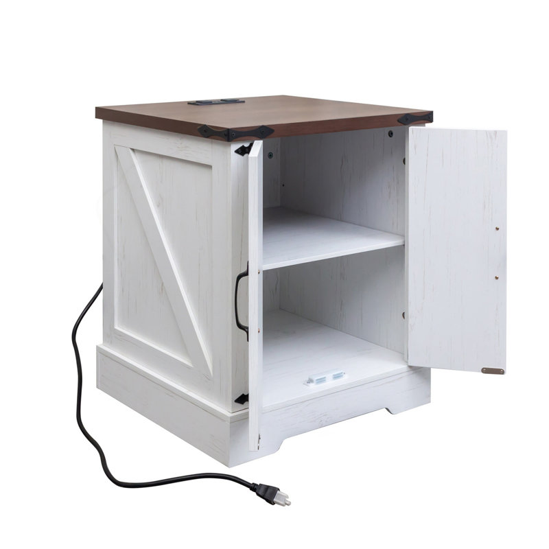 Farmhouse Nightstand with Adjustable Shelf, White