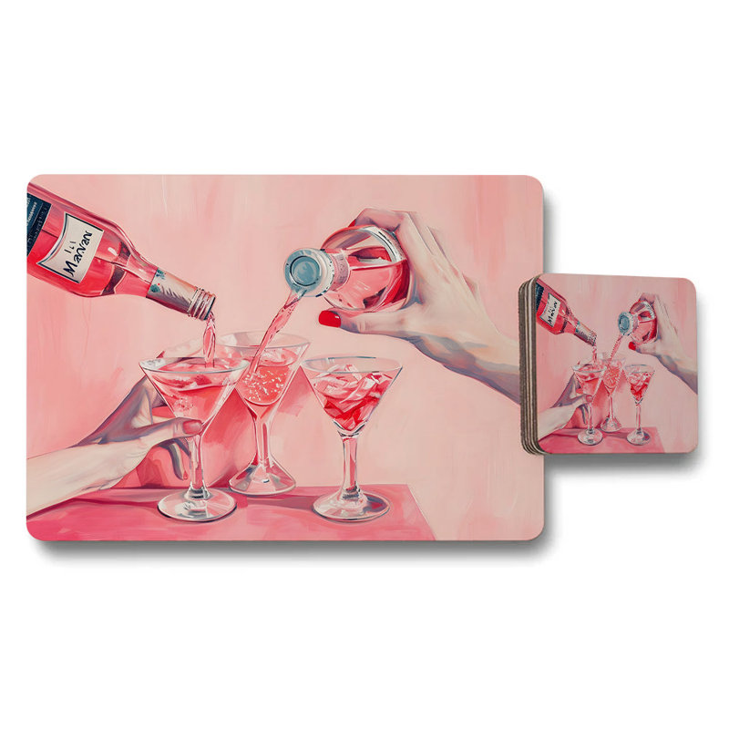 Pink Champagne Pouring Art Placemat And Coaster Set