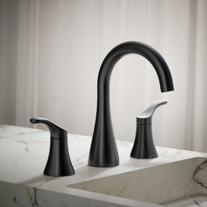 Simplice Widespread Bathroom Sink Faucet, Three-Hole Bathroom Faucet with Clicker Drain, 1.2 GPM, Black