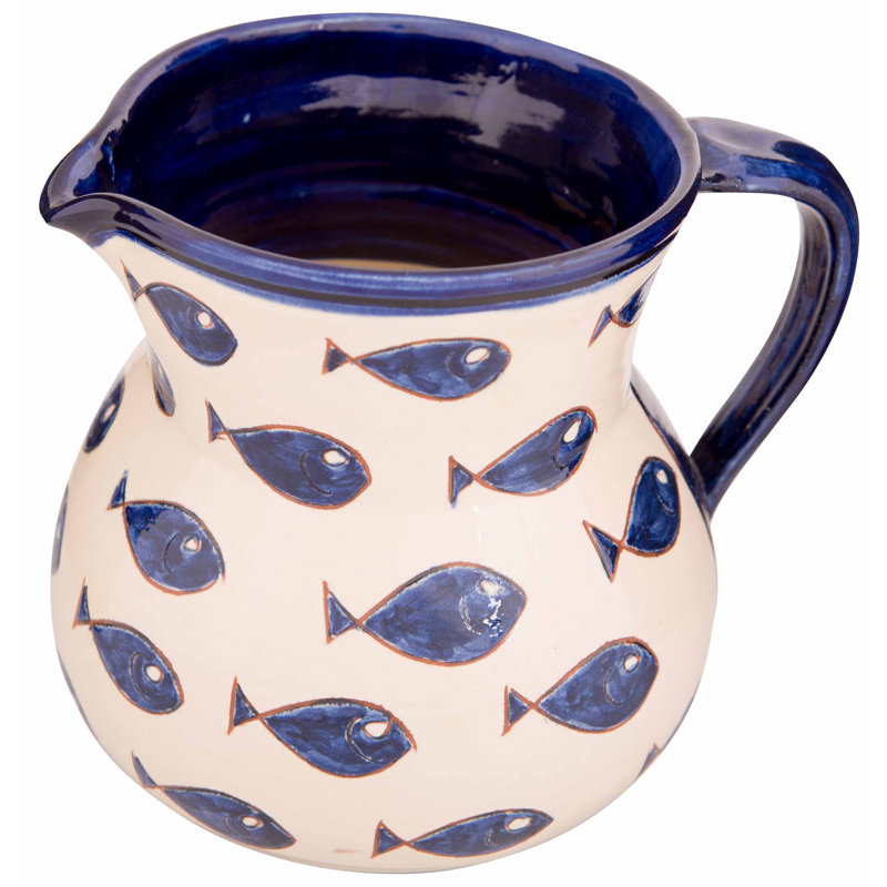 Marka Handmade Ceramic Table Vase, Cream/Blue, 19cm H x 19cm W x 15cm D