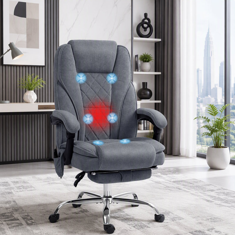 Fauteuil de massage avec repose-pieds rétractable et chauffant, H 24,4 po, Gris, Gris