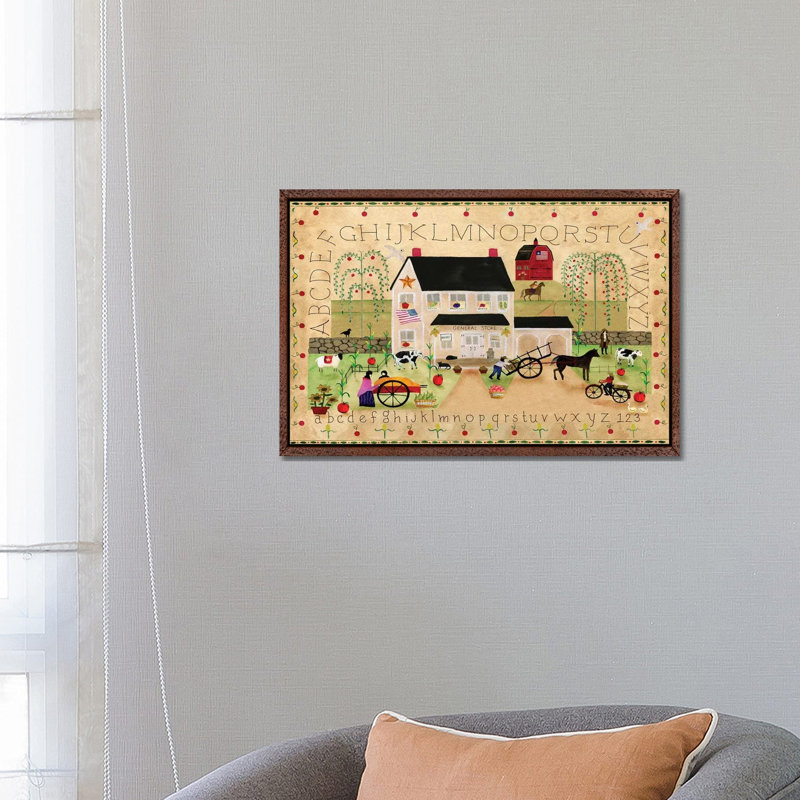 American General Store Sampler 1 Piece Painting on Canvas, 45.72cm H x 66.04cm W x 3.81cm D, Classic Brown Wood Framed