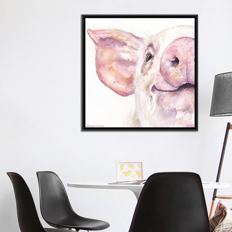 " Happy Pig " by George Dyachenko, 18" H x 18" W x 1.5" D, Black Framed Canvas, No Mat
