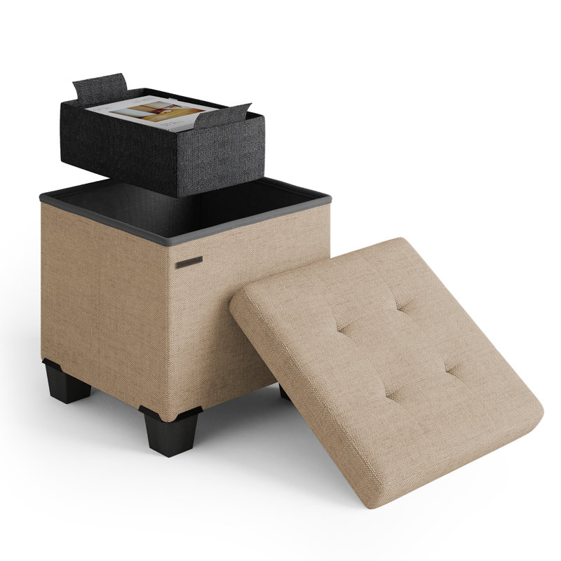 Banc de rangement avec repose-pieds Vérrant, 15"H x 15"W x 15"D, Taupe