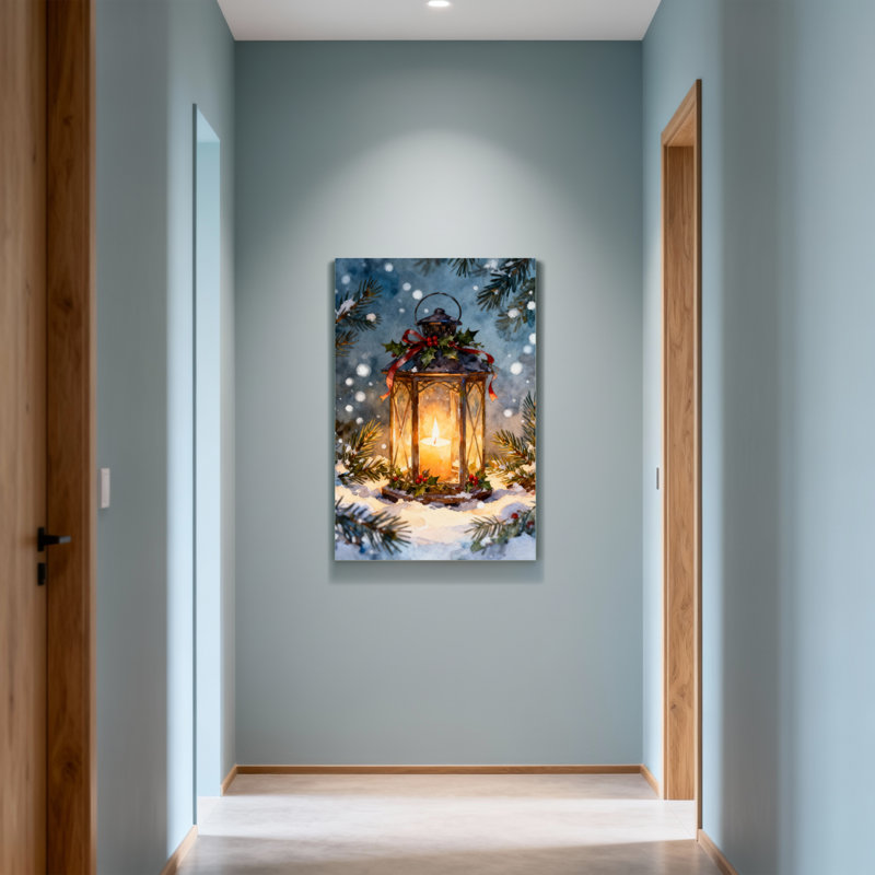 Décoration de Noël lanterne hivernale en pin, H 30 po x l 20 po