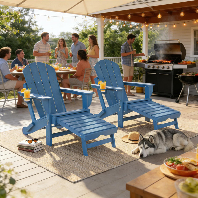 Ensemble de 2 chaises d'extérieur pliables pour foyer d'extérieur Adirondack, Blue, Blue