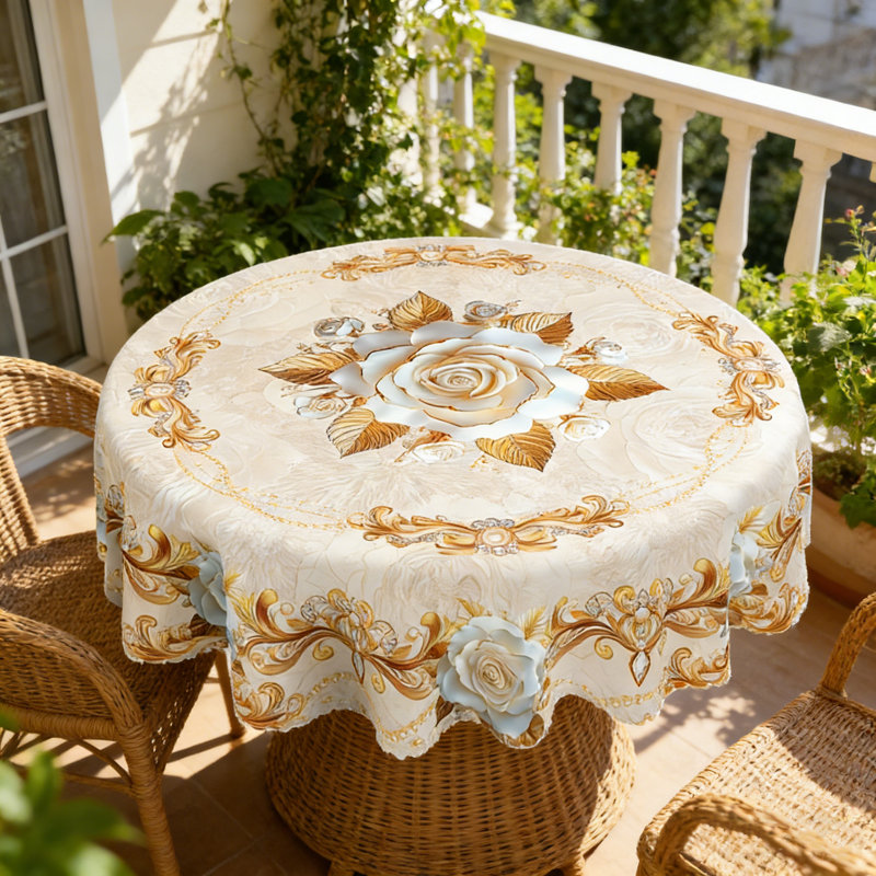 Spring Summer Tablecloth 152cm Round, Flowers Floral Table Cover for Party Picnic Dinner Decor