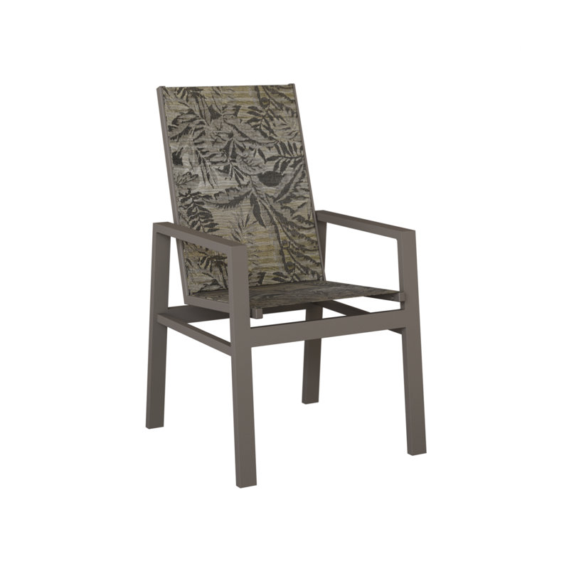 Chaise de salle à manger en aluminium graphite à haut dossier avec tissu Sumba Mocha de Berlin Gardens Vida, Graphite