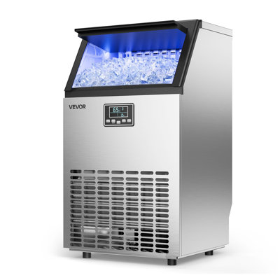 Commercial Ice Maker Machine, 100 lbs/24h with 26 lbs Storage Capacity, Built-in/Freestanding/Under Counter, Stainless Steel Ice Maker with LED Display & Self-Cleaning, for Home Bar Restaurant