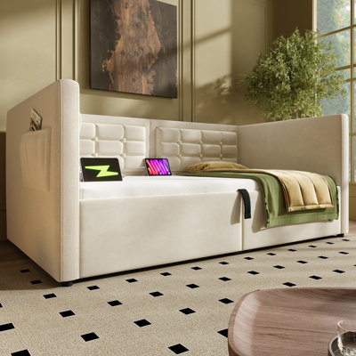 Cadre de lit simple avec rangement hydraulique USB et charge de type C