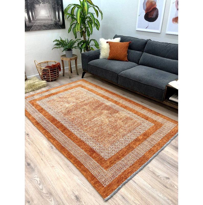 Alfa Rich Jida Burnt Orange Washable Woven Cotton Area Rugs for Living Room Bedroom Kitchen Dining, Runner 2'6" x 9'8"