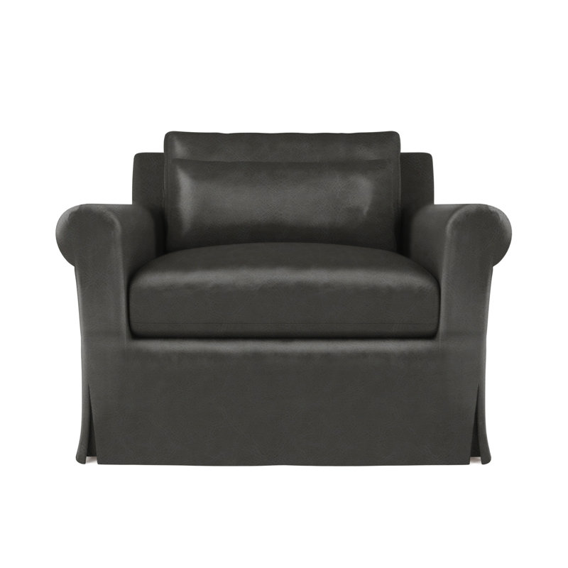 Transitional Chair, 34" H x 40" W x 42" D, Vintage Leather Graphite, Dark Brown