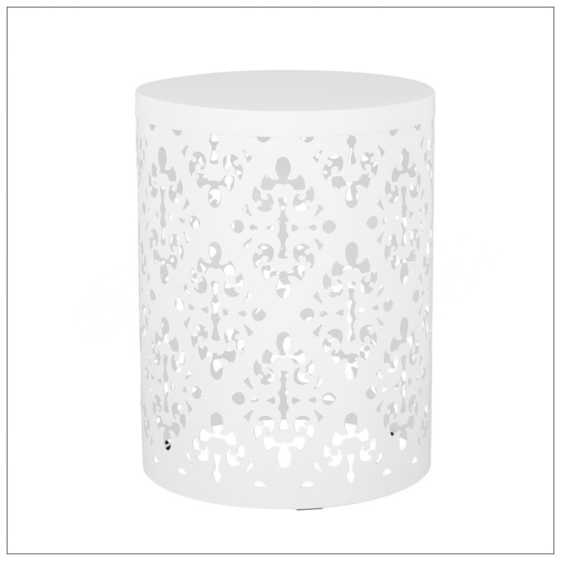 Outdoor Metal End Table -Large, White