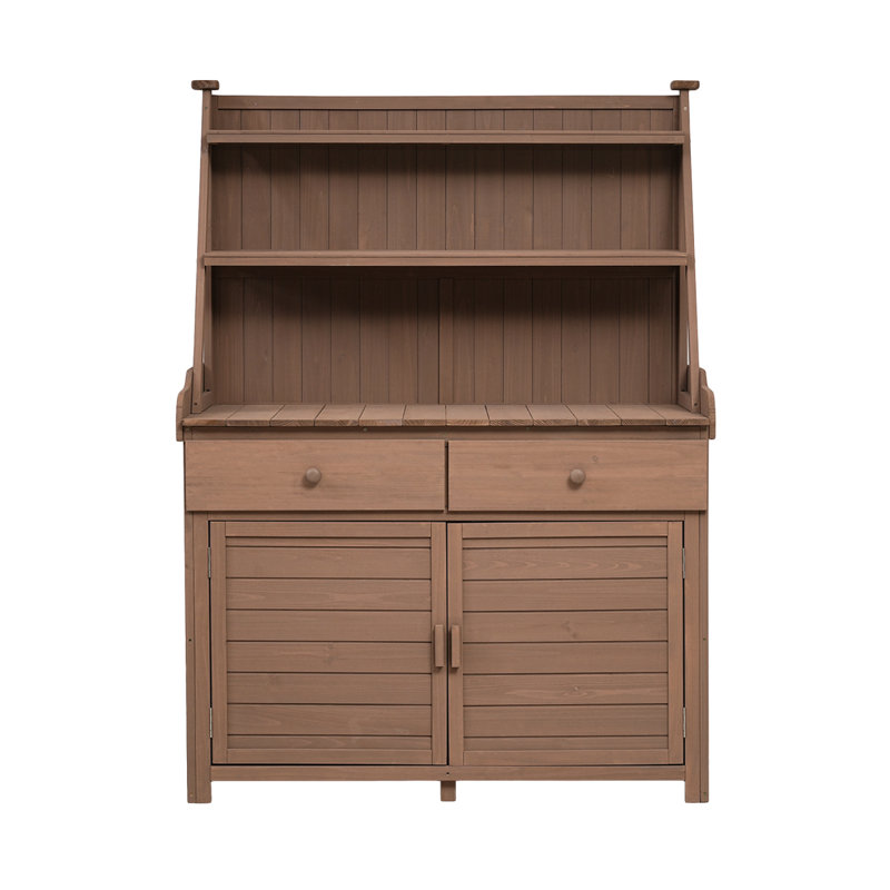 65Inch Garden Potting Bench Table, Fir Wood Workstation With Storage Shelf, Drawer And Cabinet, Brown