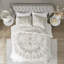 Couvre-lit 3 pièces en chenille de coton de couleur taupe - Lit double / grand