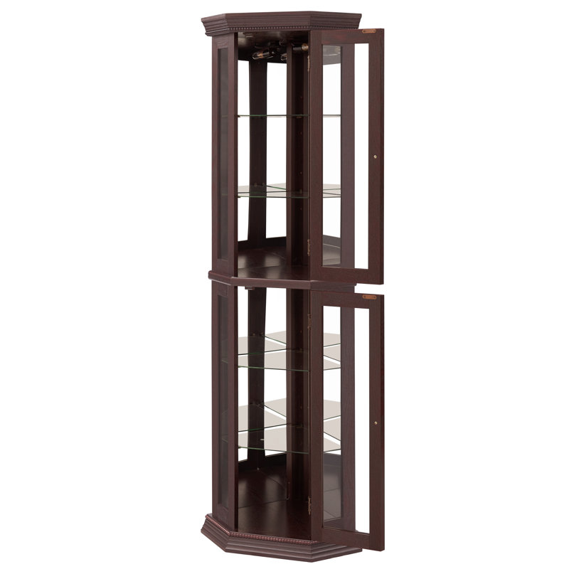 Vitrine de coin lumineuse en verre 69,5 "avec présentoir et tablettes réglables, Cerisier