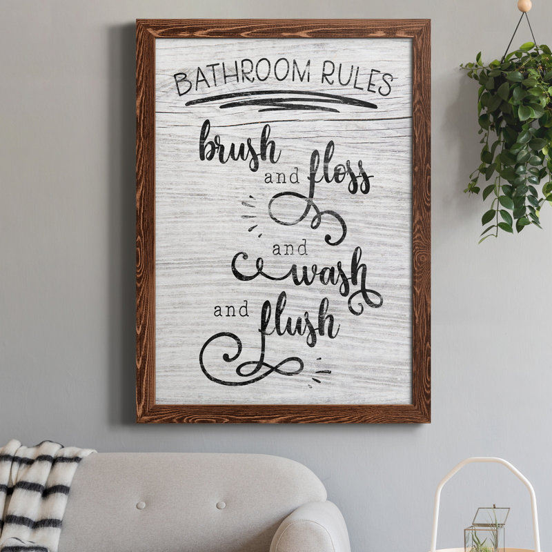 "Bathroom Rules" - Art textuel sur toile, H 24 po x l 18 po x P 1,5 po, Érable