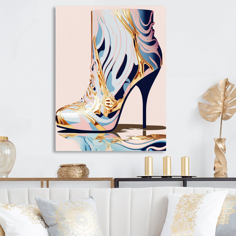 Rose et bleu Art Deco High Heel Bottes II - Impression sur toile, H 40 po x l 30 po x P 1,5 po, Toile tendue