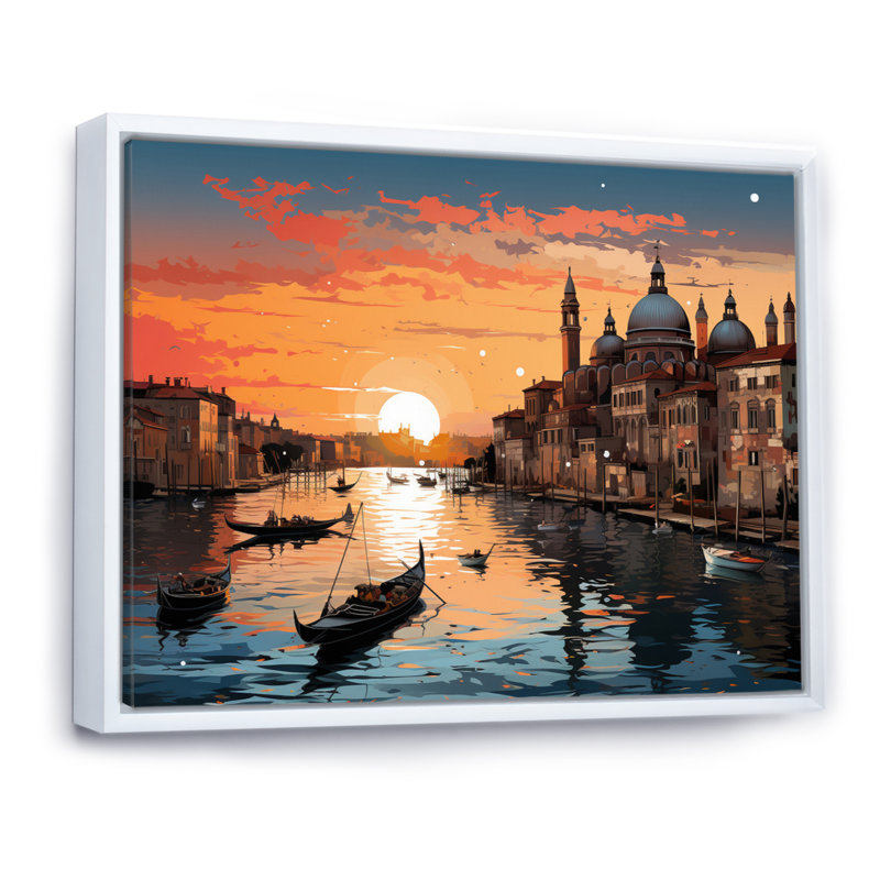 City Venice Architectural Popart I, reproduction d'art sur toile, Cadre flottant blanc, H 30 po x l 40 po x P 1,5 po