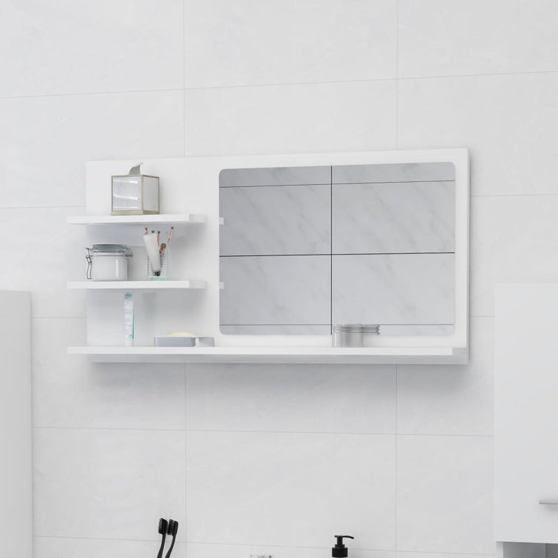 Miroir de salle de bain avec tablettes, H 17,7 po x l 35,4 po x P 4,1 po, Gris béton