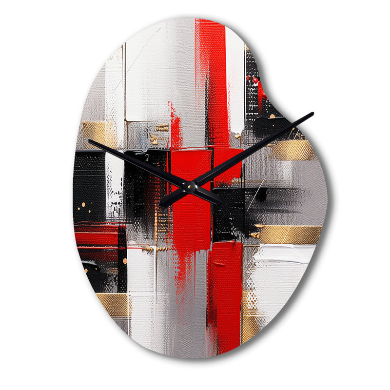 Horloge murale cubique rouge et dorée abstraite I - cubisme, impression d'horloge murale de forme irrégulière rouge, Petit