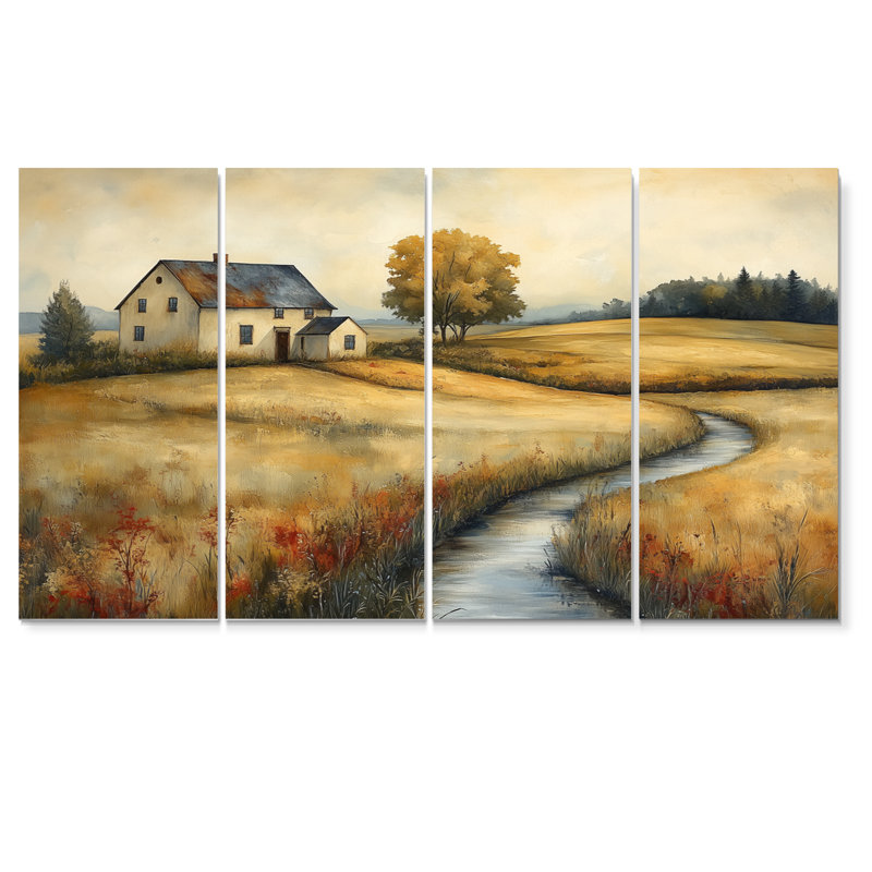 «Green and Black Farm Landscape Earthy Elegance», ensemble d'art mural sur toile, H 28 po x l 48 po