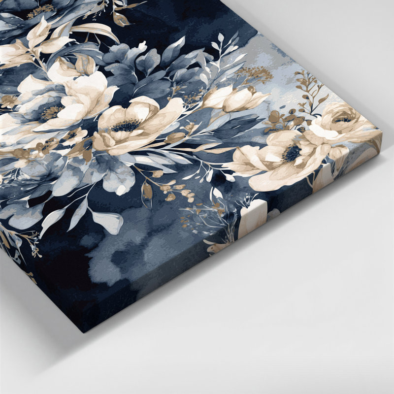 "Watercolor Floral" 64, art mural sur toile grise, 20" H x 24" W