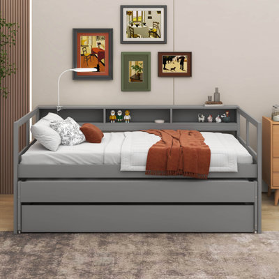 Twin XL Wood Daybed With 2 Trundles, 3 Storage Cubbies, 1 Light For Free And USB by Lark Manor