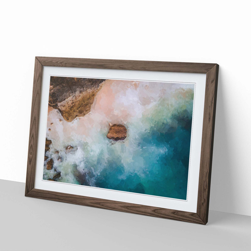 Beach Waves in Abstract - Picture Frame Graphic Art Print, 27cm H x 36cm W x 2cm D, Walnut Framed