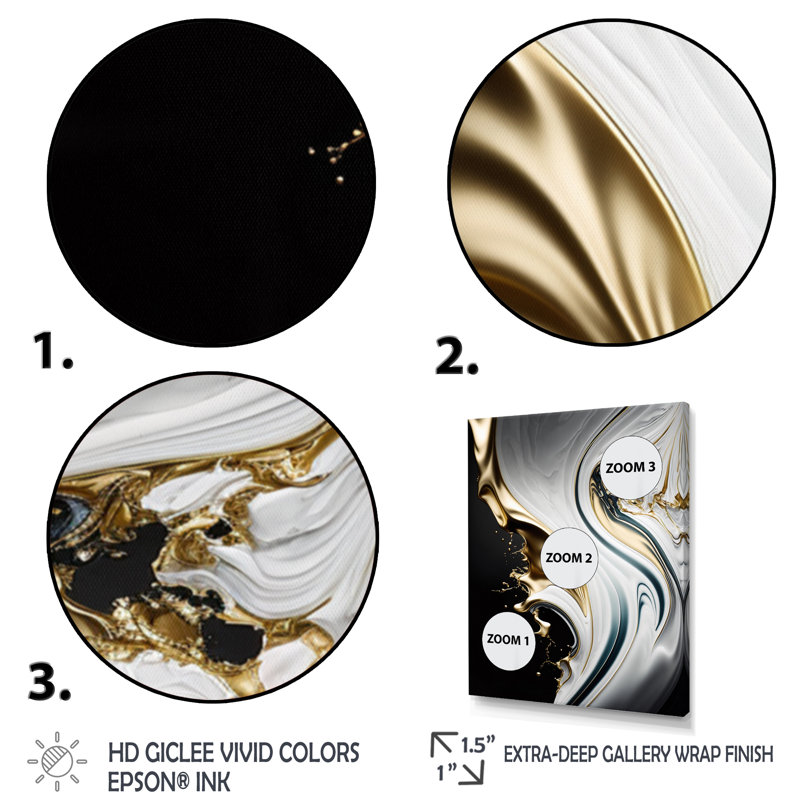 «Abstract Geode Marble Waves White I», reproduction sur toile, Impression noire sur toile encadrée