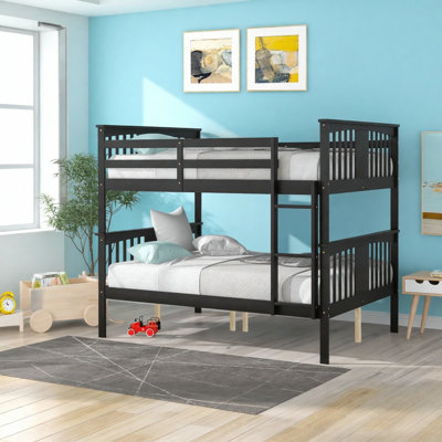 Full Over Full Bunk Bed With Ladder For Bedroom, Guest Room Furniture-Espresso(OLD SKU :LT000203AAP-1)