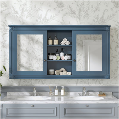 55 Inch Wall-Mount 2-in-1 Mirror Cabinet with Adjustable Shelves for Bathroom Vanity, Living Room, and Bedroom Storage Organizer
