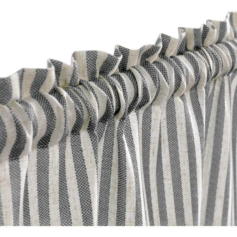 Rod Pocket Striped Kitchen Curtains, Black, 52" W x 36" L