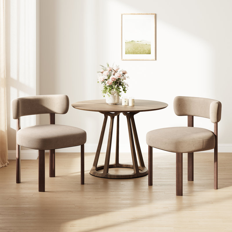 Upholstered Solid Wood Dining Chair Side Chair, Khaki