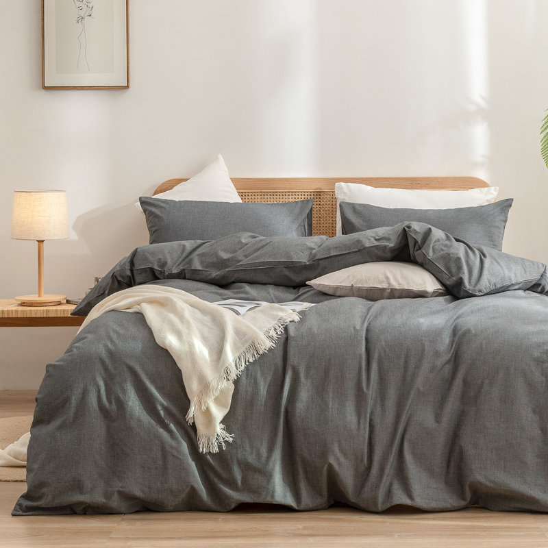 BESTOUCH Duvet Cover Set 100% Washed Cotton Linen Feel Lightweight, California King Duvet Cover + 2 King Pillowcases