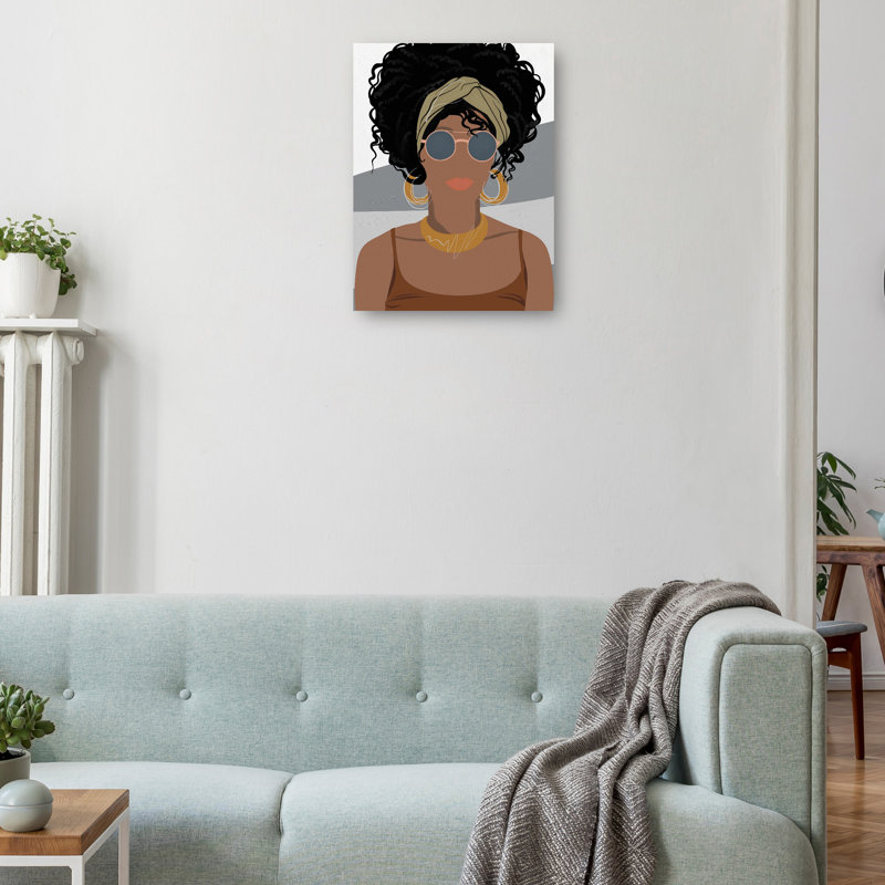 Stylish Portrait Canvas Art Print in Brown and Gold, 24" x 18"