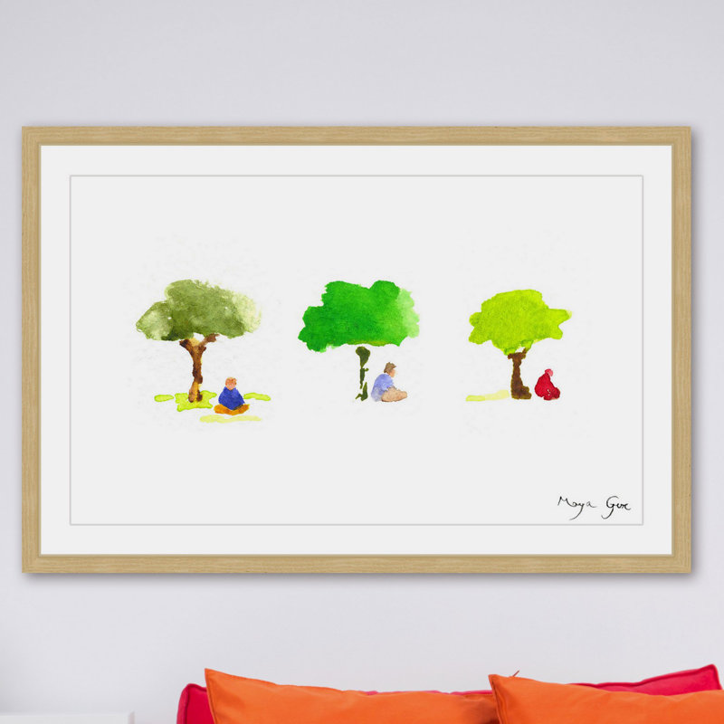 «Three Meditators» par Maya Gur, reproduction encadrée, H 20 po x l 30 po x P 1,5 po