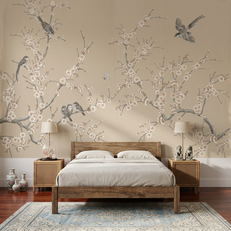 Décoration murale cerisier floral, Texturé non collé, 160 po x 108 po
